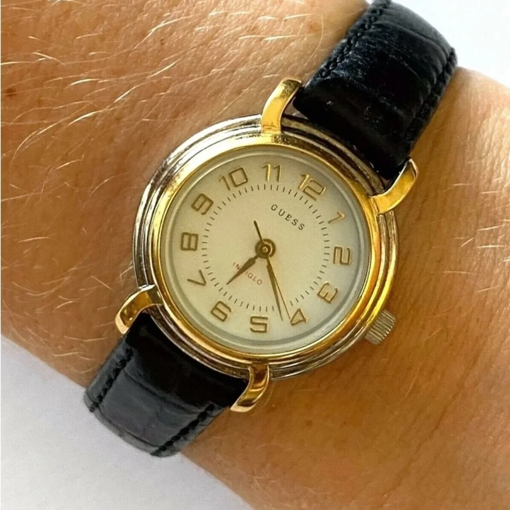 Vintage GUESS Indiglo Gold & Silver Tone Case Quartz Watch Women's